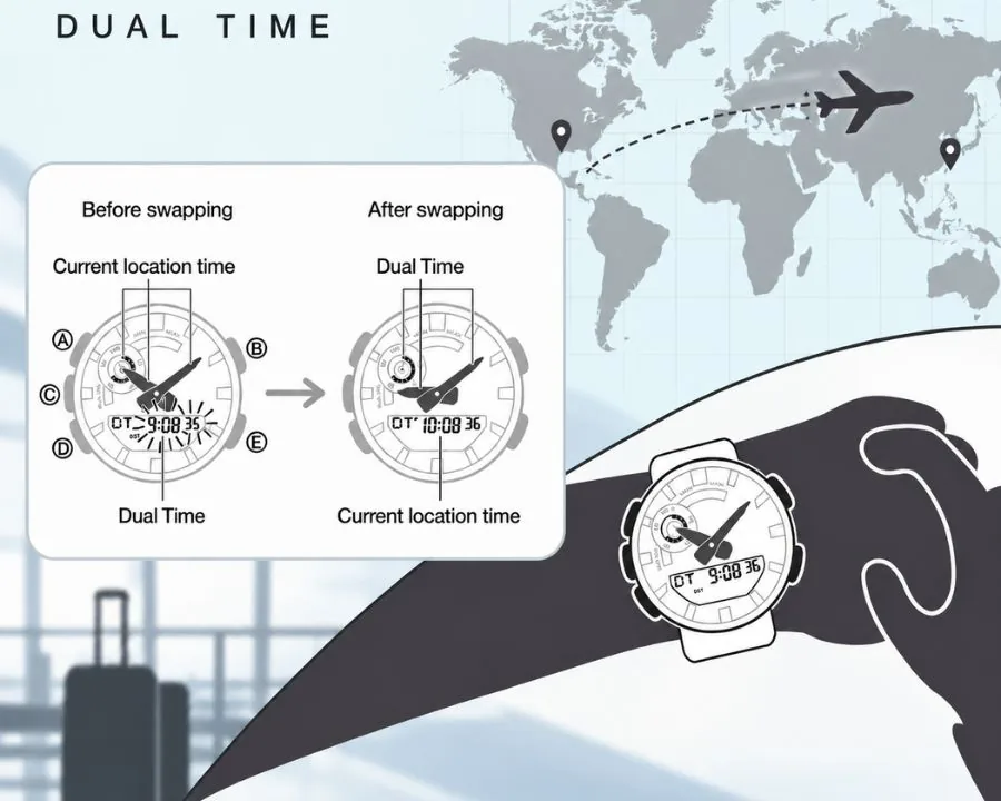 Dual Time hiển thị song song giờ tại quê nhà và giờ địa phương