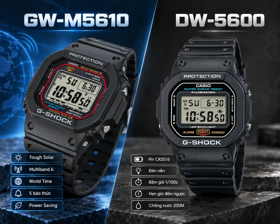 GW-M5610 và DW-5600 khác biệt về tính năng