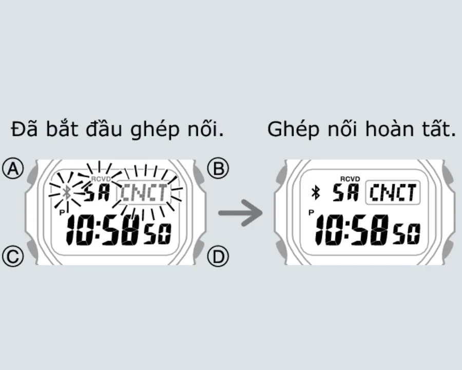 Dấu hiệu nhận biết đồng hồ G-Shock chuẩn bị và ghép nối thành công