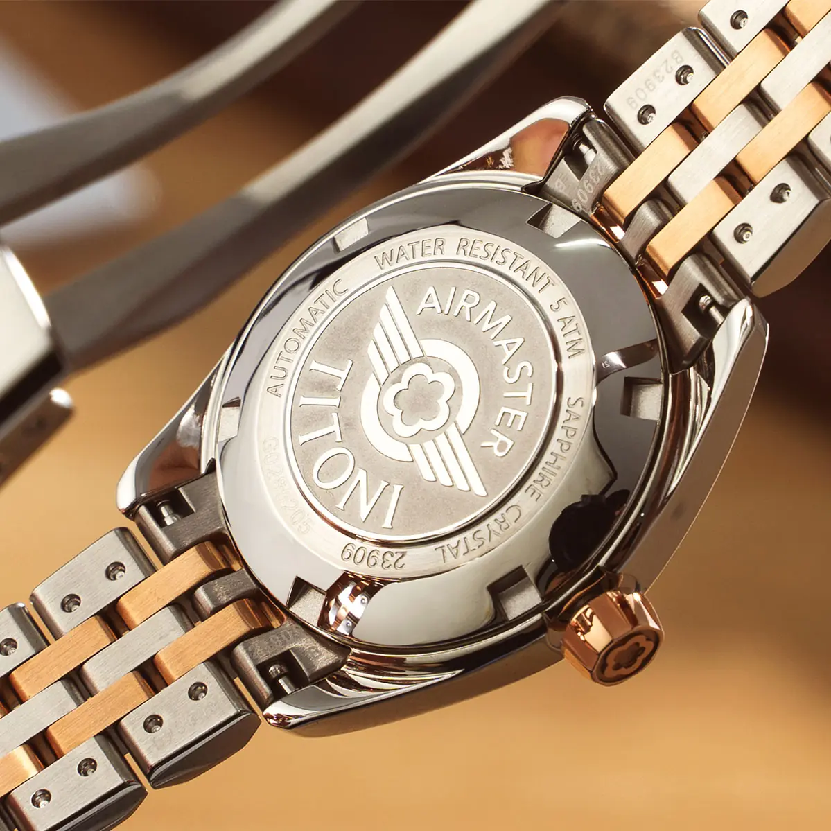 Titoni Airmaster 23909 SRG-063 – Nữ – Kính Sapphire – Automatic – Mặt Số 27mm, Mạ Vàng Hồng PVD, Đính Đá Pha Lê - Ảnh 11