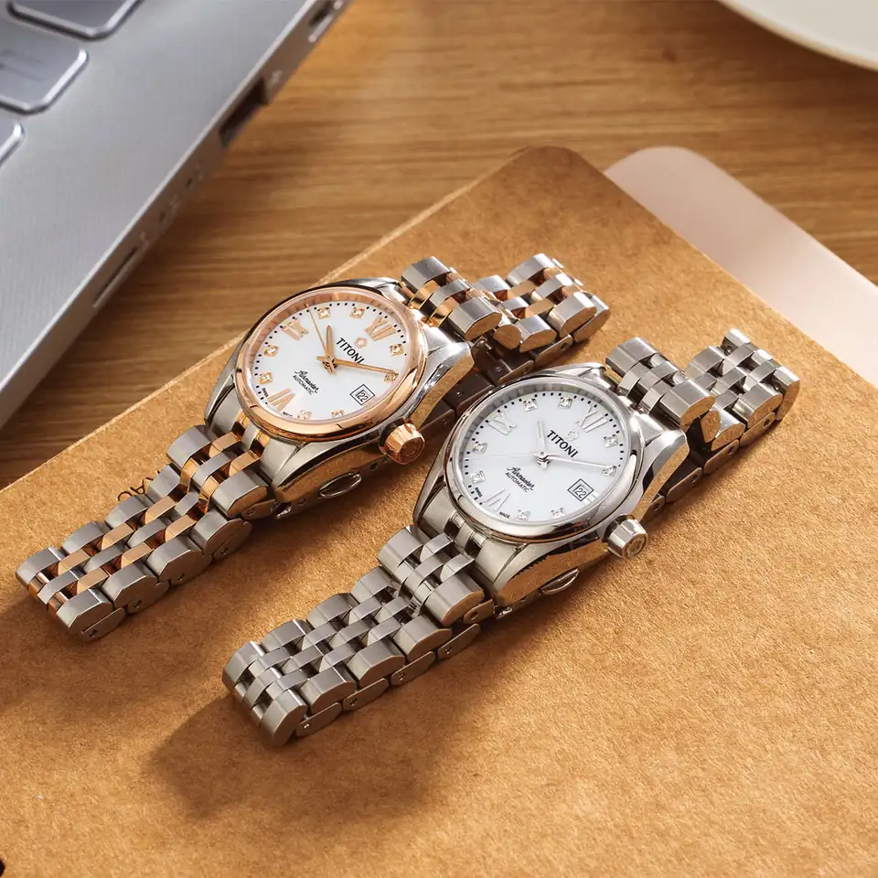 Titoni Airmaster 23909 SRG-063 – Nữ – Kính Sapphire – Automatic – Mặt Số 27mm, Mạ Vàng Hồng PVD, Đính Đá Pha Lê - Ảnh 12
