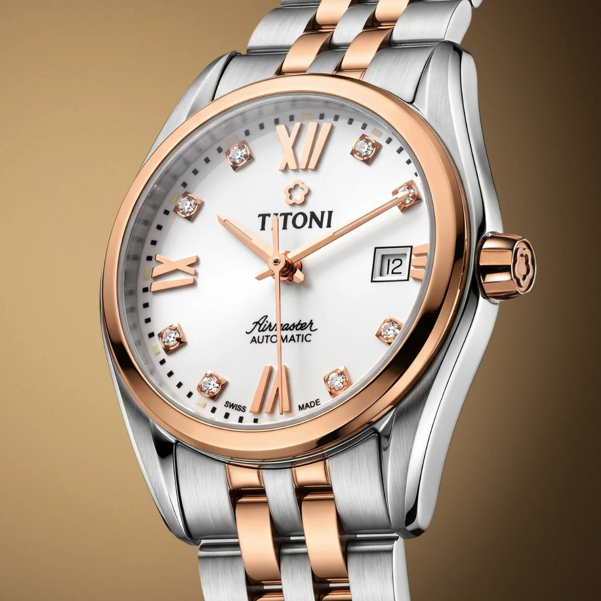 Titoni Airmaster 23909 SRG-063 – Nữ – Kính Sapphire – Automatic – Mặt Số 27mm, Mạ Vàng Hồng PVD, Đính Đá Pha Lê - Ảnh 2