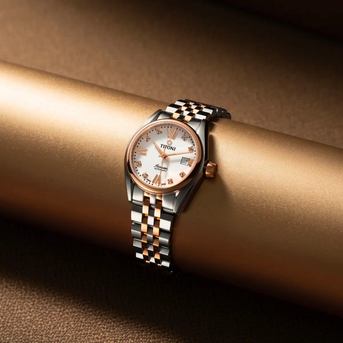 Titoni Airmaster 23909 SRG-063 – Nữ – Kính Sapphire – Automatic – Mặt Số 27mm, Mạ Vàng Hồng PVD, Đính Đá Pha Lê - Ảnh 3