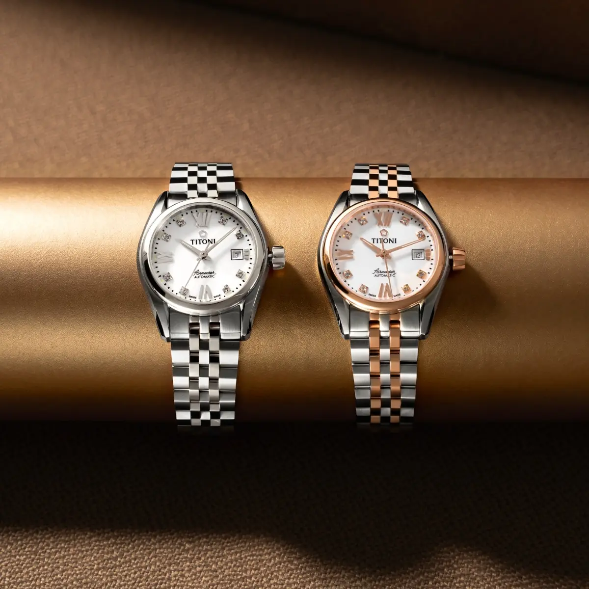 Titoni Airmaster 23909 SRG-063 – Nữ – Kính Sapphire – Automatic – Mặt Số 27mm, Mạ Vàng Hồng PVD, Đính Đá Pha Lê - Ảnh 6