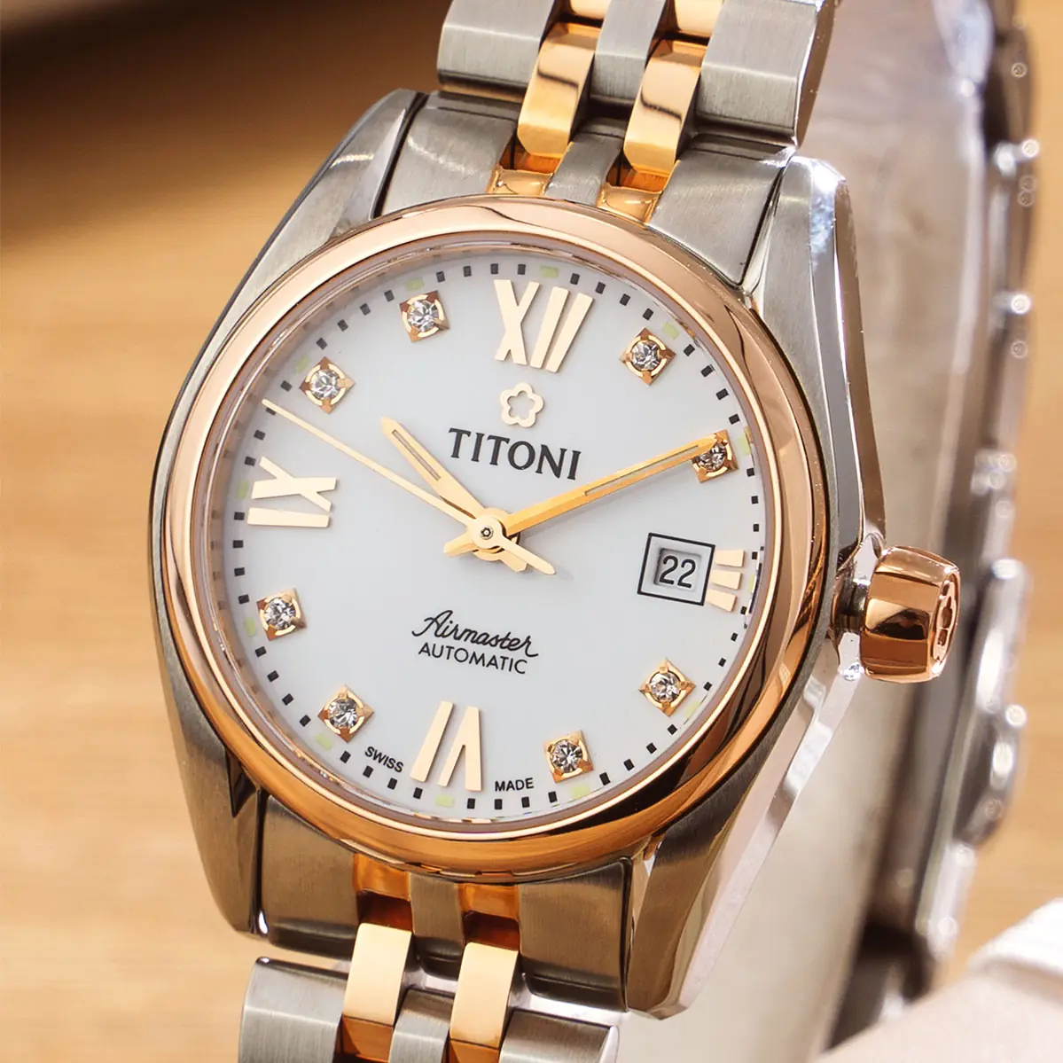 Titoni Airmaster 23909 SRG-063 – Nữ – Kính Sapphire – Automatic – Mặt Số 27mm, Mạ Vàng Hồng PVD, Đính Đá Pha Lê - Ảnh 7