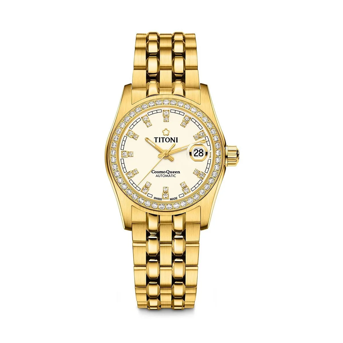 Titoni Cosmo Queen 729 G-DB-541 – Nữ – Kính Sapphire – Automatic – Mặt Số 27mm, Mạ Vàng PVD, Chống Nước 10ATM