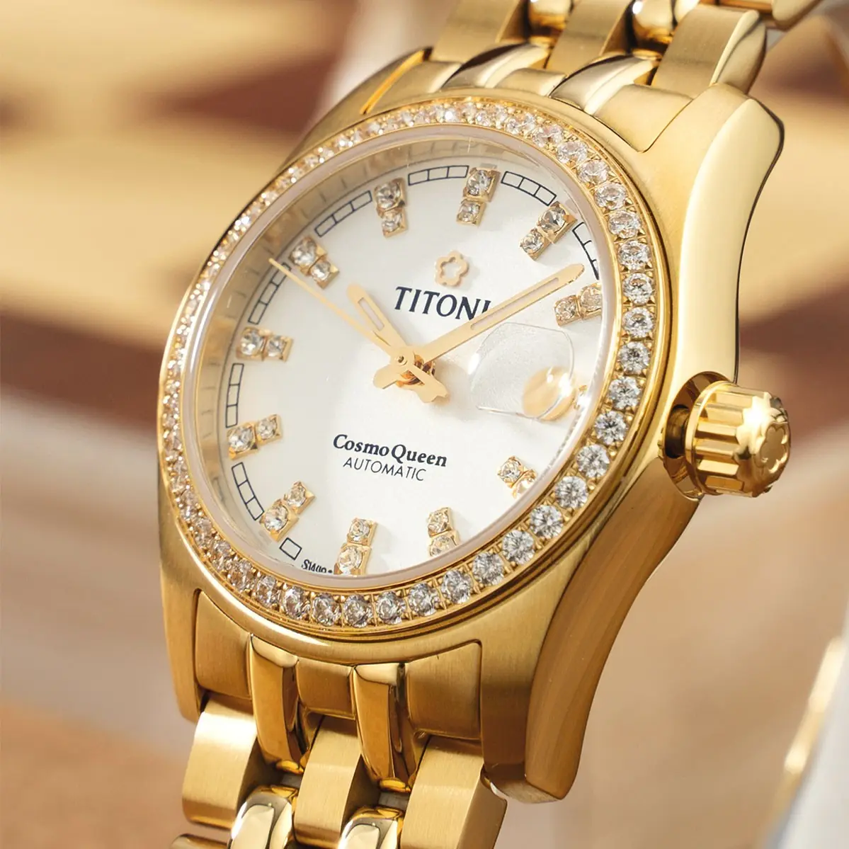 Titoni Cosmo Queen 729 G-DB-541 – Nữ – Kính Sapphire – Automatic – Mặt Số 27mm, Mạ Vàng PVD, Chống Nước 10ATM - Ảnh 2