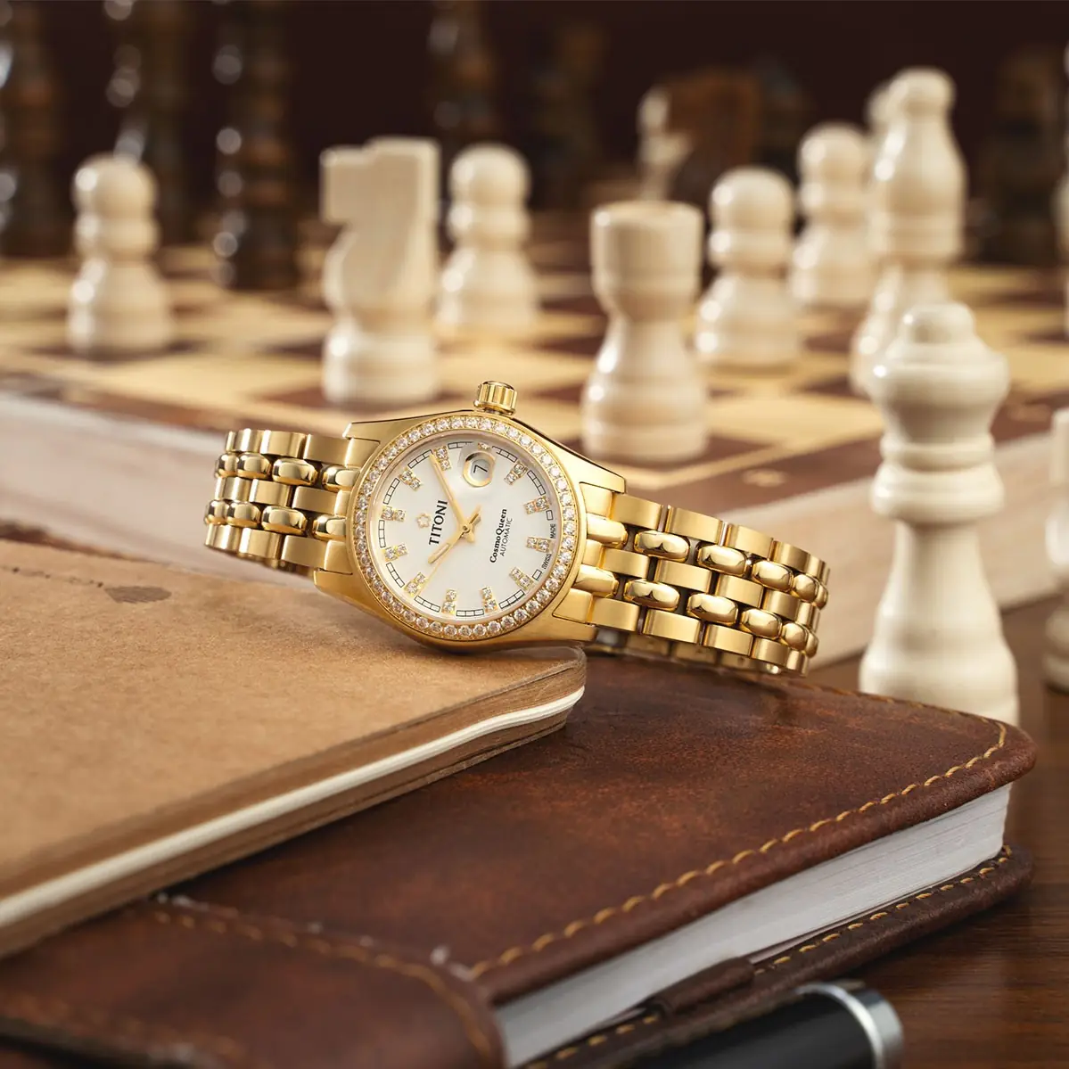 Titoni Cosmo Queen 729 G-DB-541 – Nữ – Kính Sapphire – Automatic – Mặt Số 27mm, Mạ Vàng PVD, Chống Nước 10ATM - Ảnh 3